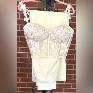 Georgina Chavez Floral Embroidered 2-Piece‎ Pants Corset Set 🌸 Bridal Fairycore